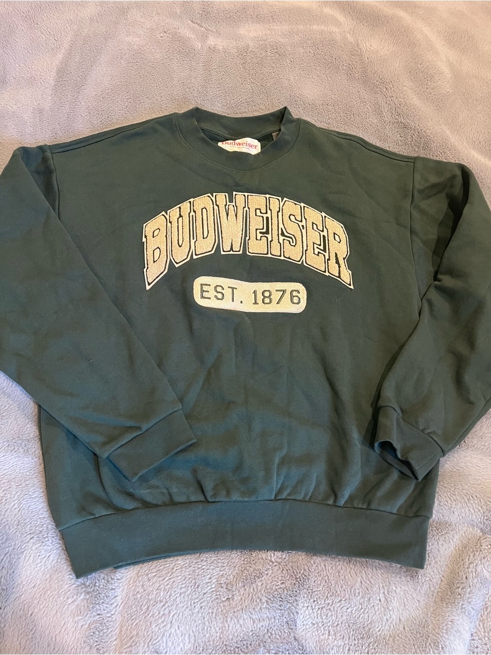 PacSun Men’s Green Budweiser Graphic Crewneck Fleece Pullover Sweatshirt Size M